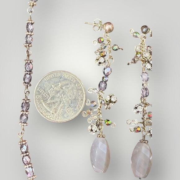 Sterling Silver Necklace & Earrings Set  Quartz Crystal Beads Vintage Handmade - Picture 8 of 11